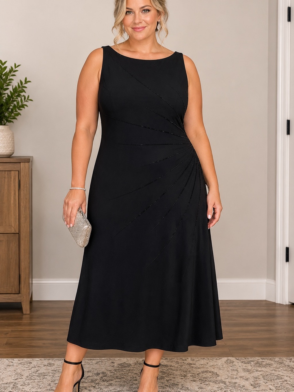 Studio 1 Vintage Black Embellished Sleeveless Dress Women’s Size 16